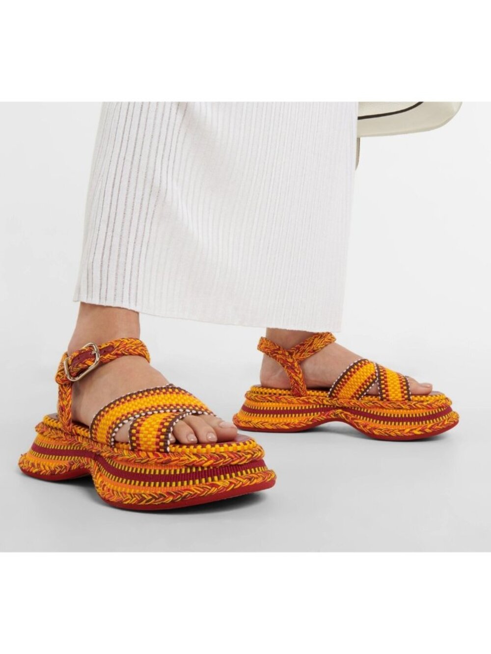 NEW! Chloé $800 Meril Ankle Strap Platform Fabric Yellow Orange Sandals 38 7.5